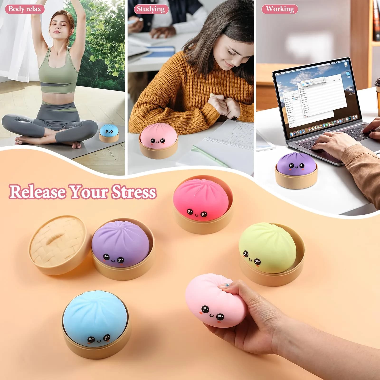 DASDSA Pink Dumpling Squishy Stress Ball Fidget Sensory Toy for Adults Anxiety Relief - view 3