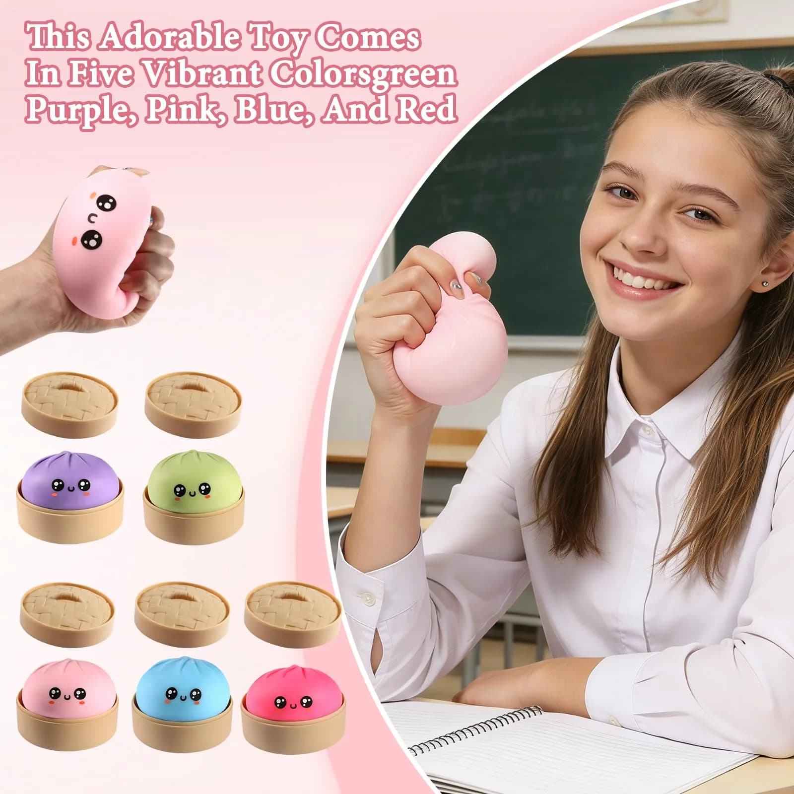DASDSA Pink Dumpling Squishy Stress Ball Fidget Sensory Toy for Adults Anxiety Relief - view 4