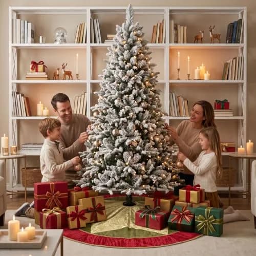 Valery Madelyn 60" Red Green Gold Christmas Tree Skirt | Traditional Velvet with Embroidery & Tassels for 6-8ft Trees thumbnail 4