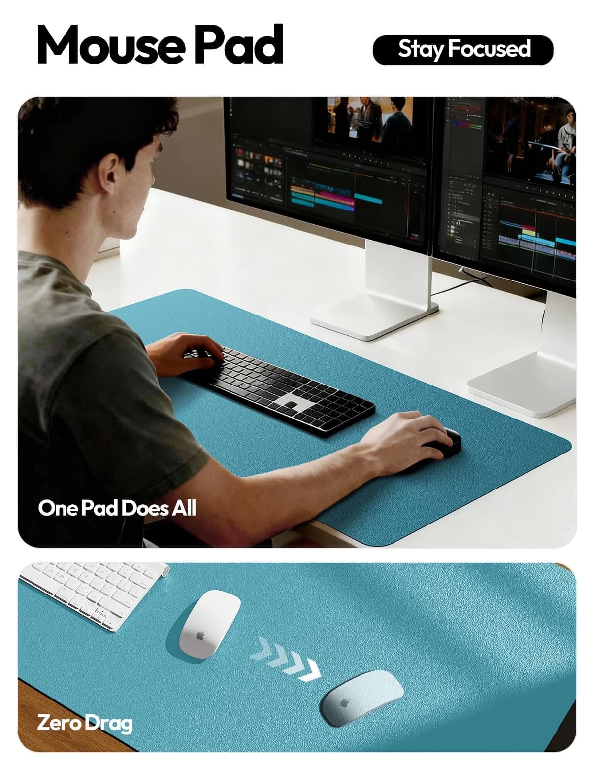 YSAGi PU Leather Desk Pad Protector with Mouse Pad Function, Turquoise (23.6" x 13.8") thumbnail 3