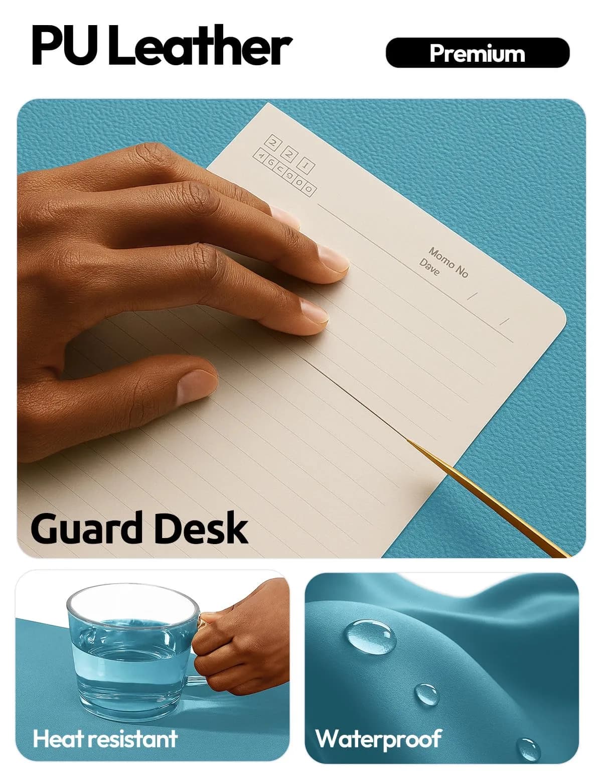 YSAGi PU Leather Desk Pad Protector with Mouse Pad Function, Turquoise (23.6" x 13.8") thumbnail 4