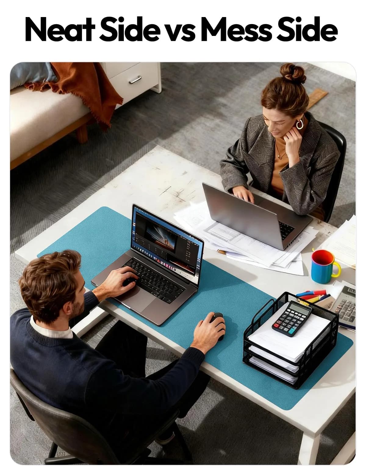 YSAGi PU Leather Desk Pad Protector with Mouse Pad Function, Turquoise (23.6" x 13.8") thumbnail 6