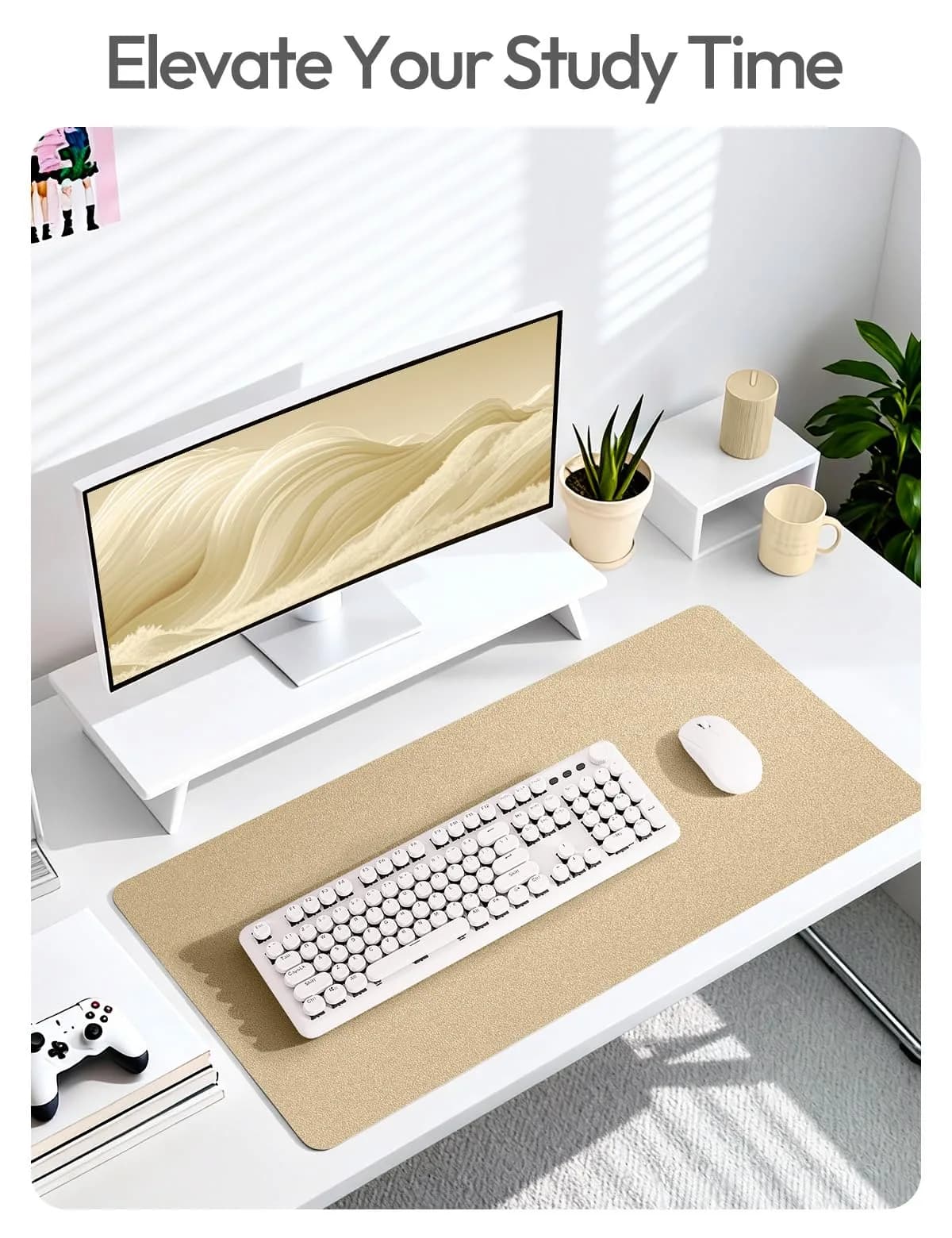 YSAGi Leather Desk Pad Protector Large Mouse Pad with Non-Slip PU Leather, 35.4" x 17" Gold | Protects Your Desk Surface thumbnail 2