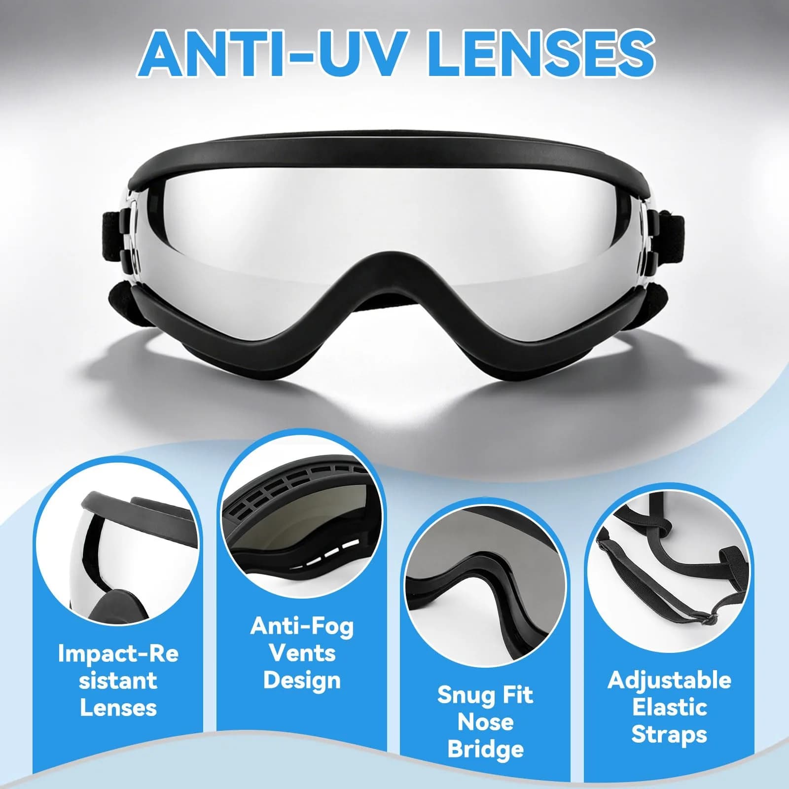 Enjoying Gloss Black UV Protection Dog Goggles for Medium Breeds | Windproof & Adjustable - view 4