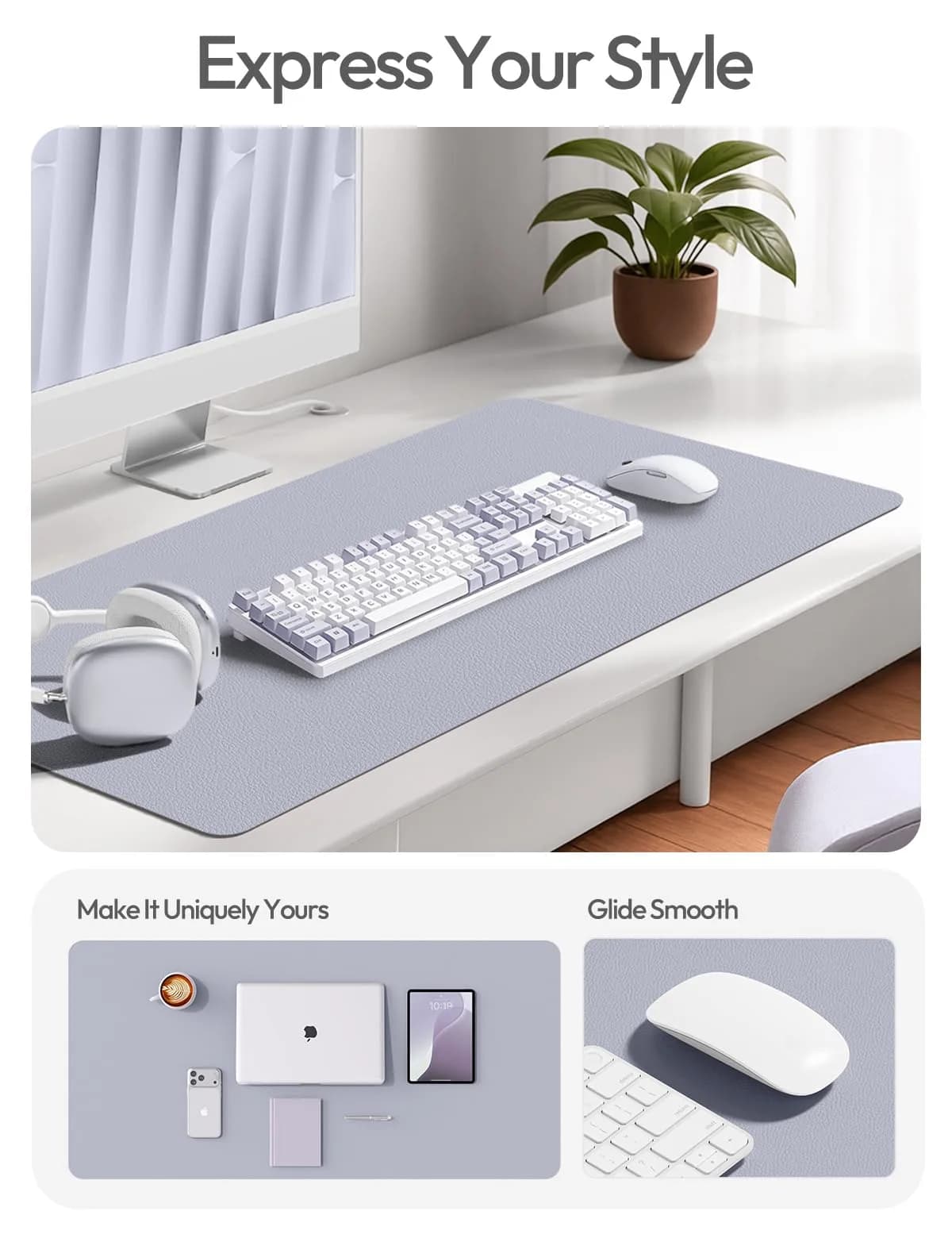 YSAGi Soft Lavender Desk Pad Protector, Large Mouse Pad, 35.4" x 17" | Protects Your Desk Surface - view 6
