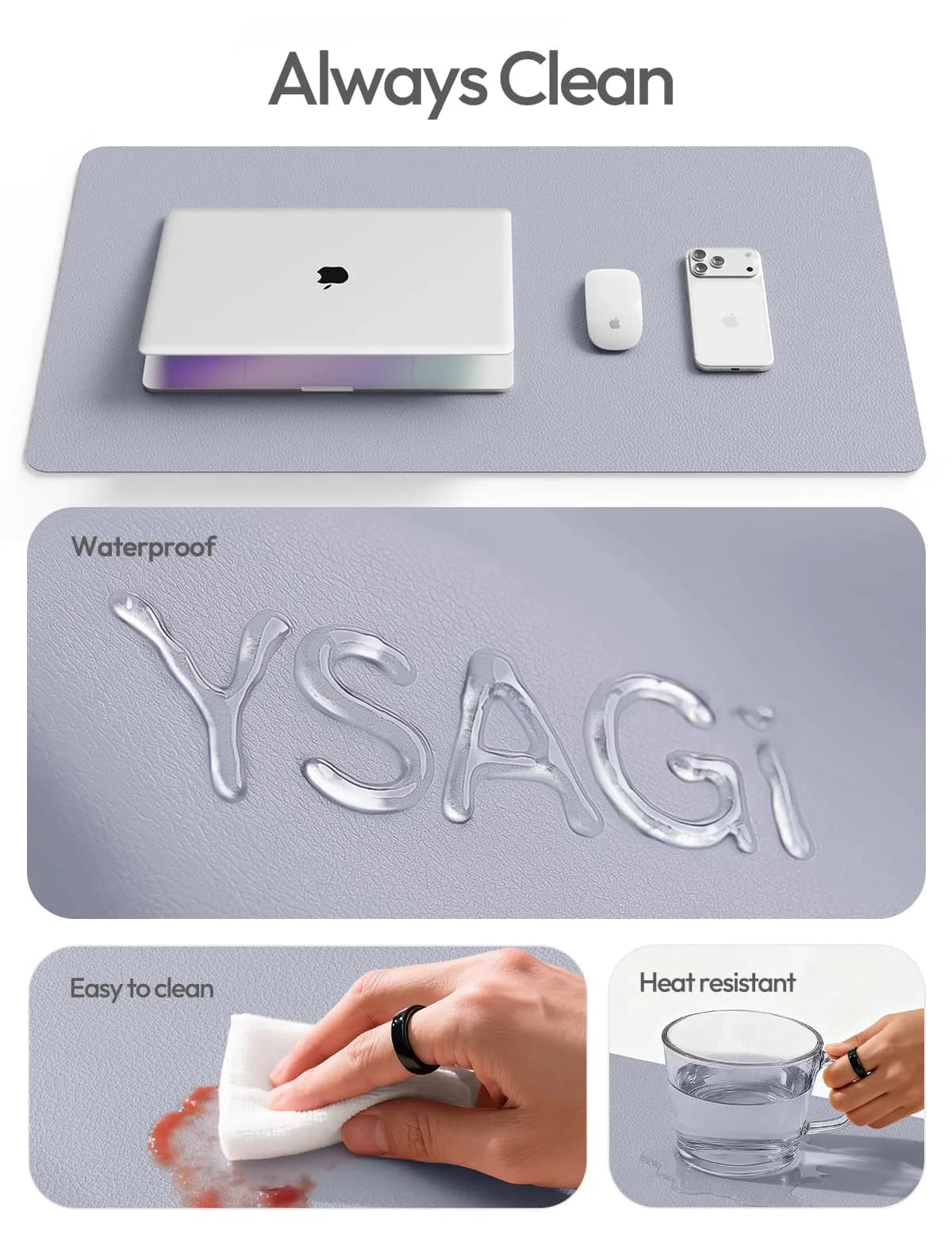 YSAGi Soft Lavender Desk Pad Protector, Large Mouse Pad, 35.4" x 17" | Protects Your Desk Surface - view 8
