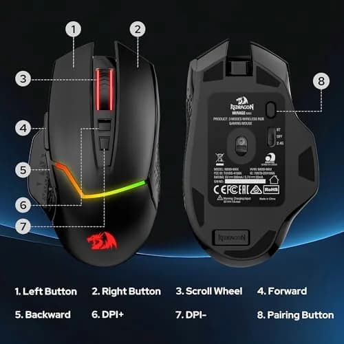 Redragon M690 MAX Wireless RGB Gaming Mouse 12800 DPI | 7 Macro Buttons, Rechargeable, Tri-Mode Connectivity thumbnail 6