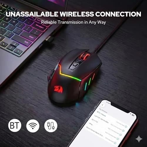 Redragon M690 MAX Wireless RGB Gaming Mouse 12800 DPI | 7 Macro Buttons, Rechargeable, Tri-Mode Connectivity thumbnail 2