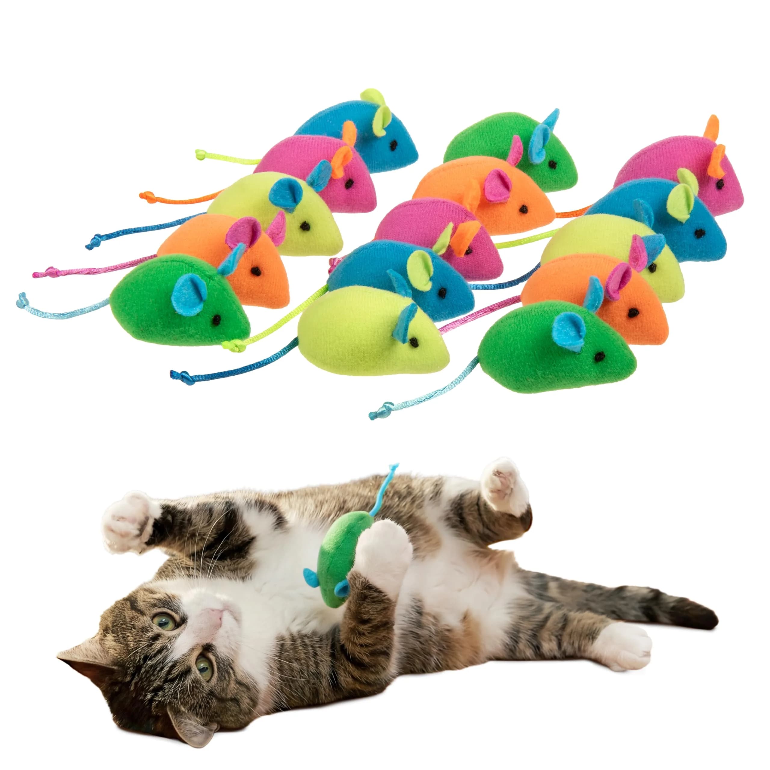 SmartyKat Skitter Critters Catnip Mice Plush Cat Toy Value Pack 15-Pack | Stimulating Play for Cats & Kittens — Gray and Cream