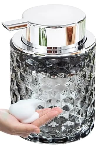 MALACHI Foaming Hand Soap Dispenser 300ml (10 oz) | Elegant Diamond Pattern Glass Bottle for Bathroom & Kitchen thumbnail 1