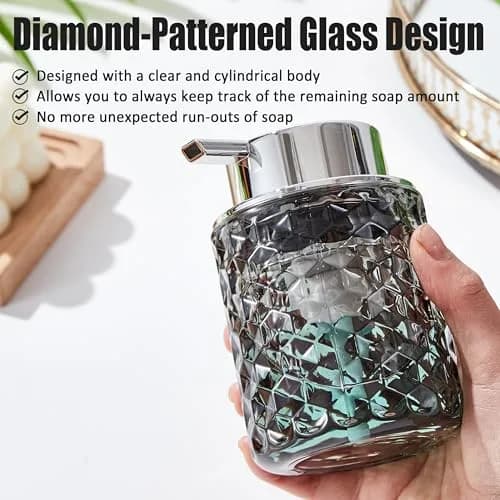 MALACHI Foaming Hand Soap Dispenser 300ml (10 oz) | Elegant Diamond Pattern Glass Bottle for Bathroom & Kitchen thumbnail 4