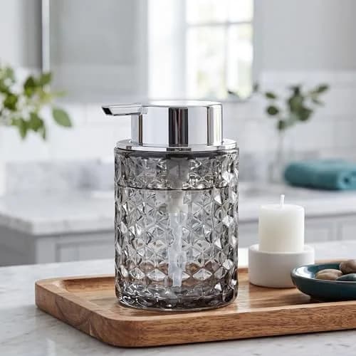 MALACHI Foaming Hand Soap Dispenser 300ml (10 oz) | Elegant Diamond Pattern Glass Bottle for Bathroom & Kitchen thumbnail 7