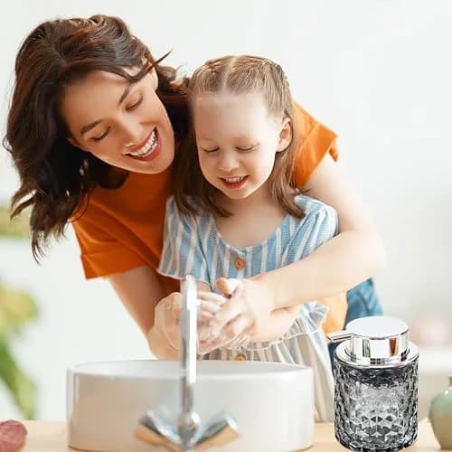 MALACHI Foaming Hand Soap Dispenser 300ml (10 oz) | Elegant Diamond Pattern Glass Bottle for Bathroom & Kitchen thumbnail 9