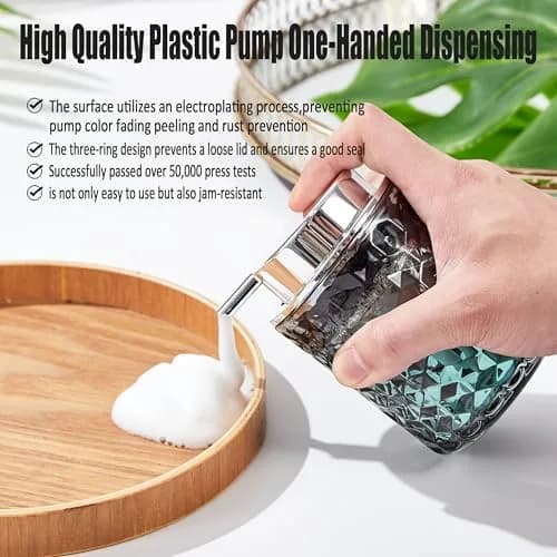 MALACHI Foaming Hand Soap Dispenser 300ml (10 oz) | Elegant Diamond Pattern Glass Bottle for Bathroom & Kitchen thumbnail 3