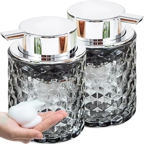 Malachi Foaming Hand Soap Dispenser, Clear Glass Pump Bottle 300ml (10 oz) | Elegant Diamond Pattern for Bathroom & Kitchen thumbnail 1