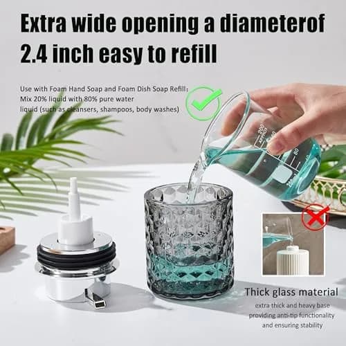 Malachi Foaming Hand Soap Dispenser, Clear Glass Pump Bottle 300ml (10 oz) | Elegant Diamond Pattern for Bathroom & Kitchen thumbnail 4