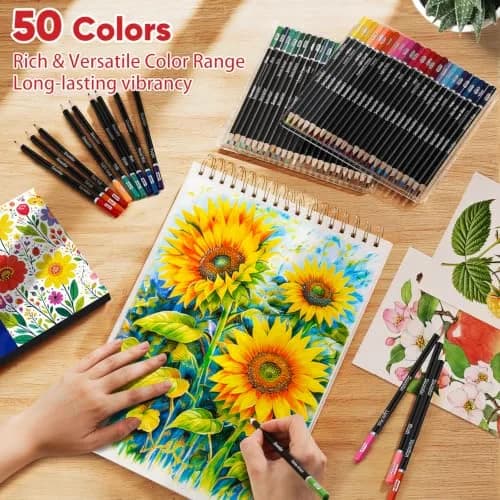 Soucolor 50 Colored Pencils Set | Smooth Oil-Based Lead for Adult Coloring Books & Sketching thumbnail 4