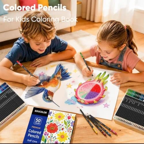 Soucolor 50 Colored Pencils Set | Smooth Oil-Based Lead for Adult Coloring Books & Sketching thumbnail 6