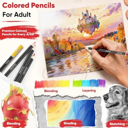 Soucolor 50 Colored Pencils Set | Smooth Oil-Based Lead for Adult Coloring Books & Sketching thumbnail 7