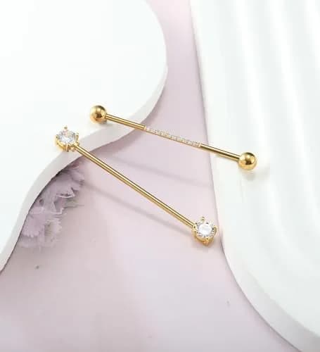 Suotarn Gold Industrial Piercing Jewelry 14G | Surgical Steel Cubic Zircon Bar for Men Women thumbnail 5