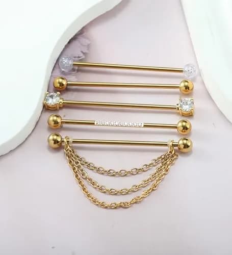 Suotarn Gold Industrial Piercing Jewelry 14G | Surgical Steel Cubic Zircon Bar for Men Women thumbnail 3