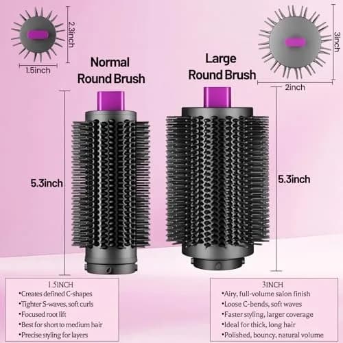 ZEPHBLOW 3-Inch Large Round Brush for Dyson Airwrap Attachments, Rose | Nylon Bristles for Volume & Smooth Curls thumbnail 3