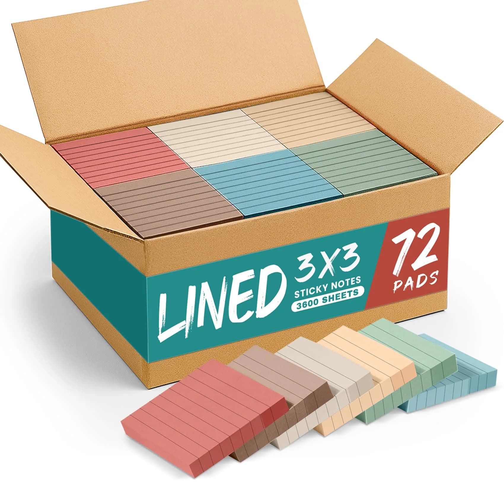 Taja Lined Sticky Notes 72 Pads, 3x3 Inches (7.6x7.6 cm) | Bulk Pack for Office & Study — Vintage