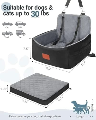 Wooaidagg Dog Car Seat for Small Dogs Under 30lbs | Comfy & Safe Travel Bed with Washable Cover thumbnail 3