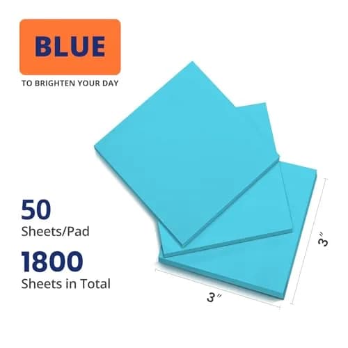 Taja Blue Self-Stick Note Pads, 36 Pads (1800 Sheets Total) | Bulk Pack for Office & Study - view 5