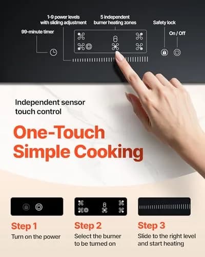 VEVOR 36-inch 5 Burner Electric Cooktop 8600W 220-240V | Built-in Ceramic Glass Radiant Stove Top with Touch Control thumbnail 5