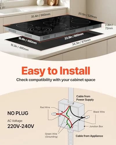 VEVOR 36-inch 5 Burner Electric Cooktop 8600W 220-240V | Built-in Ceramic Glass Radiant Stove Top with Touch Control thumbnail 2