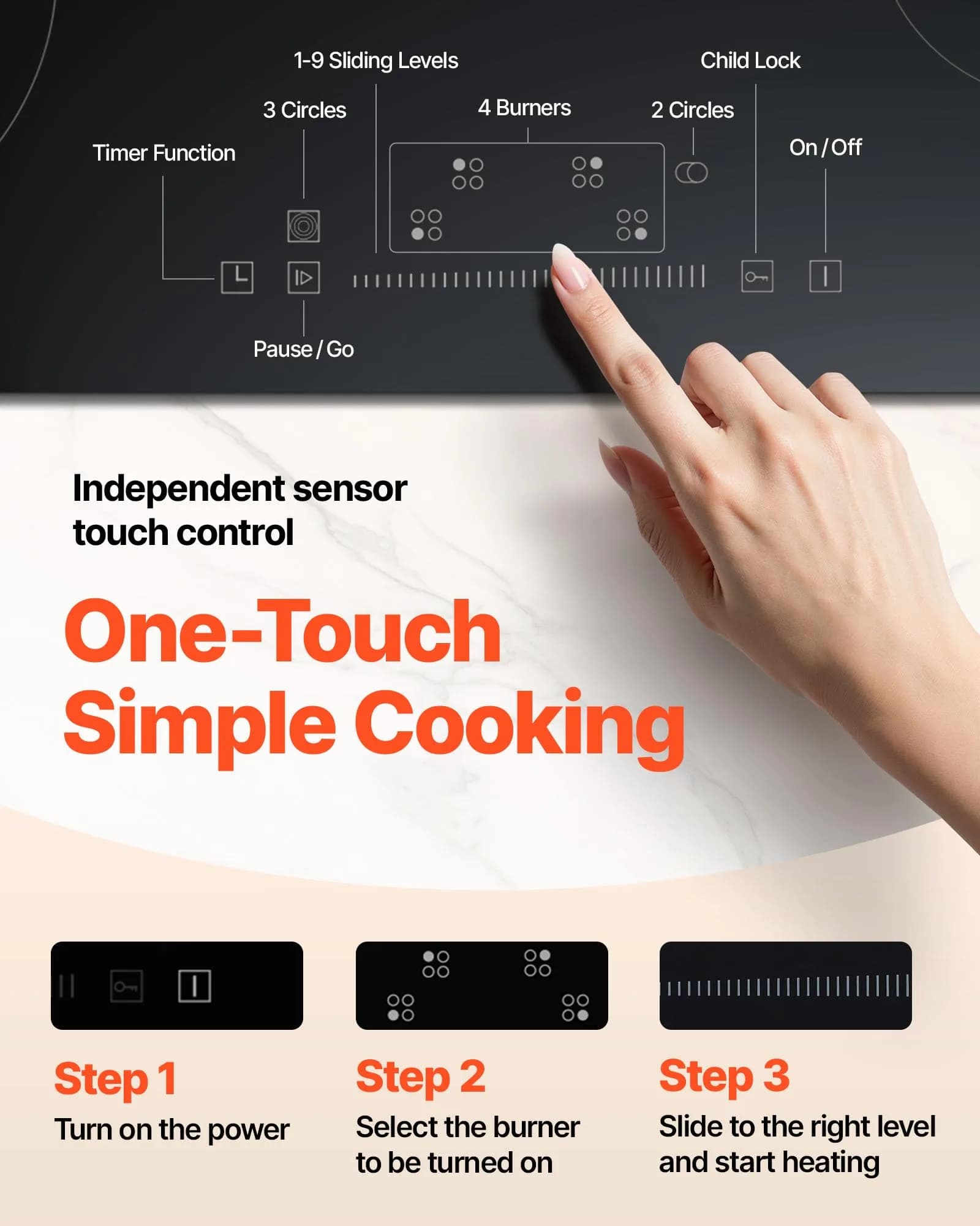 VEVOR 30" 4 Burner Built-in Electric Radiant Cooktop 7200W 220-240V | Touch Sensor Ceramic Stove Top with Timer & Child Lock - view 5