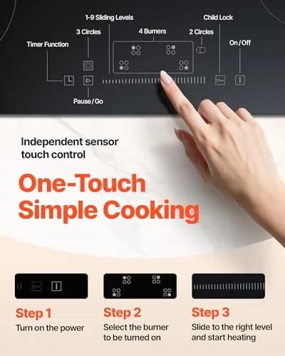 VEVOR 30" 4 Burner Built-in Electric Radiant Cooktop 7200W 220-240V | Touch Sensor Ceramic Stove Top with Timer & Child Lock thumbnail 5