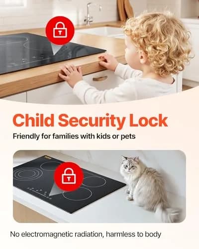 VEVOR 30" 4 Burner Built-in Electric Radiant Cooktop 7200W 220-240V | Touch Sensor Ceramic Stove Top with Timer & Child Lock thumbnail 8
