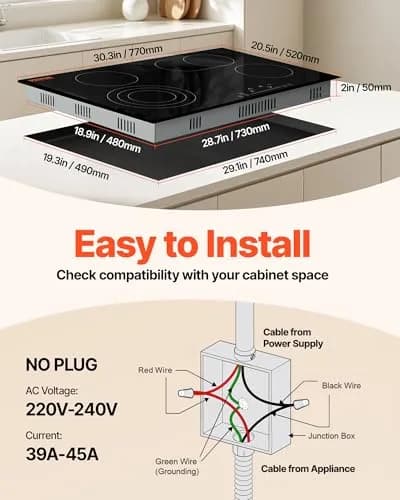VEVOR 30" 4 Burner Built-in Electric Radiant Cooktop 7200W 220-240V | Touch Sensor Ceramic Stove Top with Timer & Child Lock thumbnail 2
