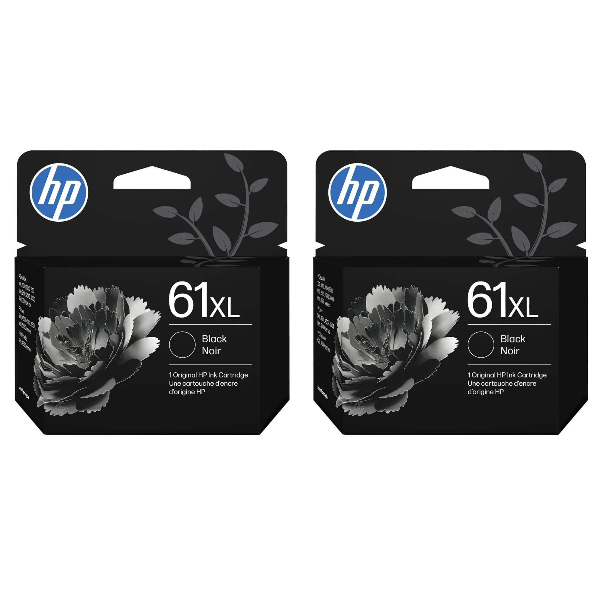 HP 61XL Black Ink Cartridges 2-Pack | High-Yield 720 Pages Total | Fade-Resistant for HP Printers — 2-Pack
