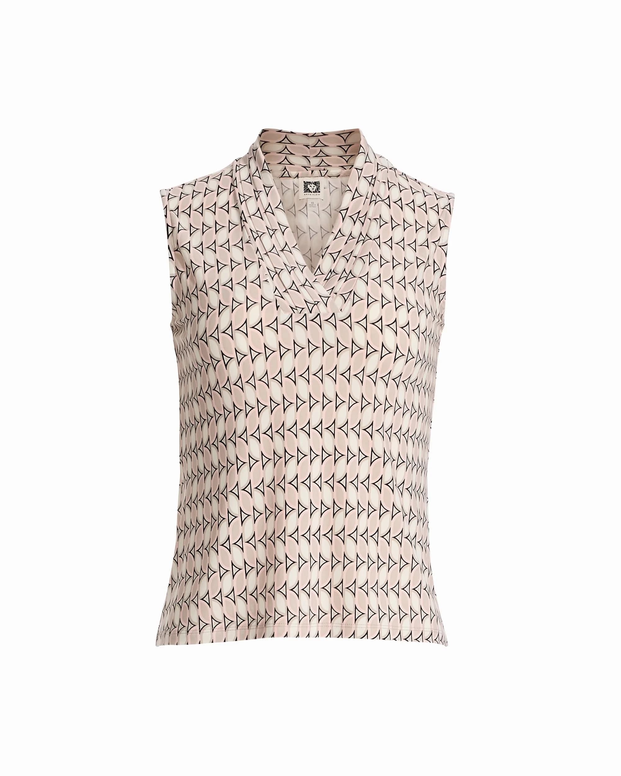 Anne Klein Women's Triple Pleat Top | Soft Knit Fabric, V-Neck, Regular Fit, White Dove Multi