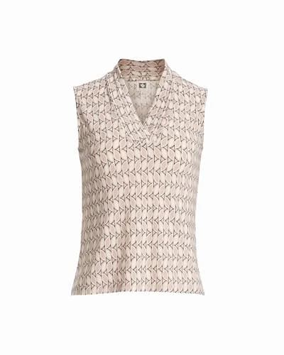 Anne Klein Women's Triple Pleat Top | Soft Knit Fabric, V-Neck, Regular Fit, White Dove Multi thumbnail 1