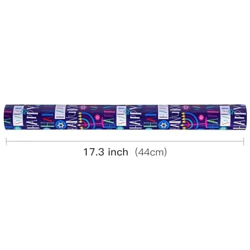 LeZakaa Hanukkah Wrapping Paper Roll, Colorful 'Happy Hanukkah' Lettering, Star of David, Candles, Mini Roll 17in x 16.4Ft | Festive Jewish Holiday Design thumbnail 8