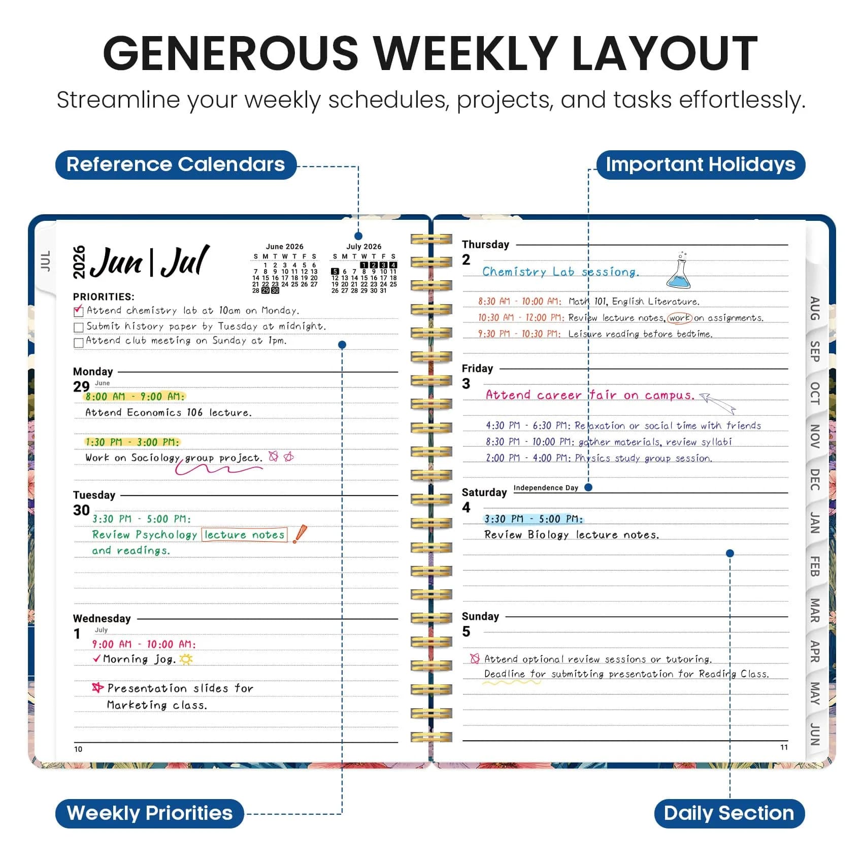 Taja 2026-2027 Academic Planner 6.3" x 8.5" | Monthly & Weekly Jul 2026-Jun 2027 Planner Calendar - view 3