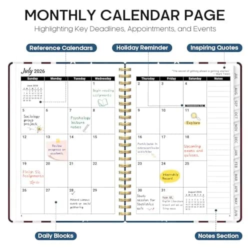 Taja Academic Planner 2026-2027 Monthly & Weekly Jul 2026-Jun 2027 Calendar Planner 21.7cm x 16.4cm (8.5" x 6.3") | Durable Hardcover Organizer with Tabs thumbnail 2