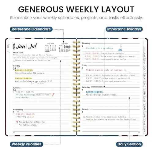 Taja Academic Planner 2026-2027 Monthly & Weekly Jul 2026-Jun 2027 Calendar Planner 21.7cm x 16.4cm (8.5" x 6.3") | Durable Hardcover Organizer with Tabs thumbnail 3