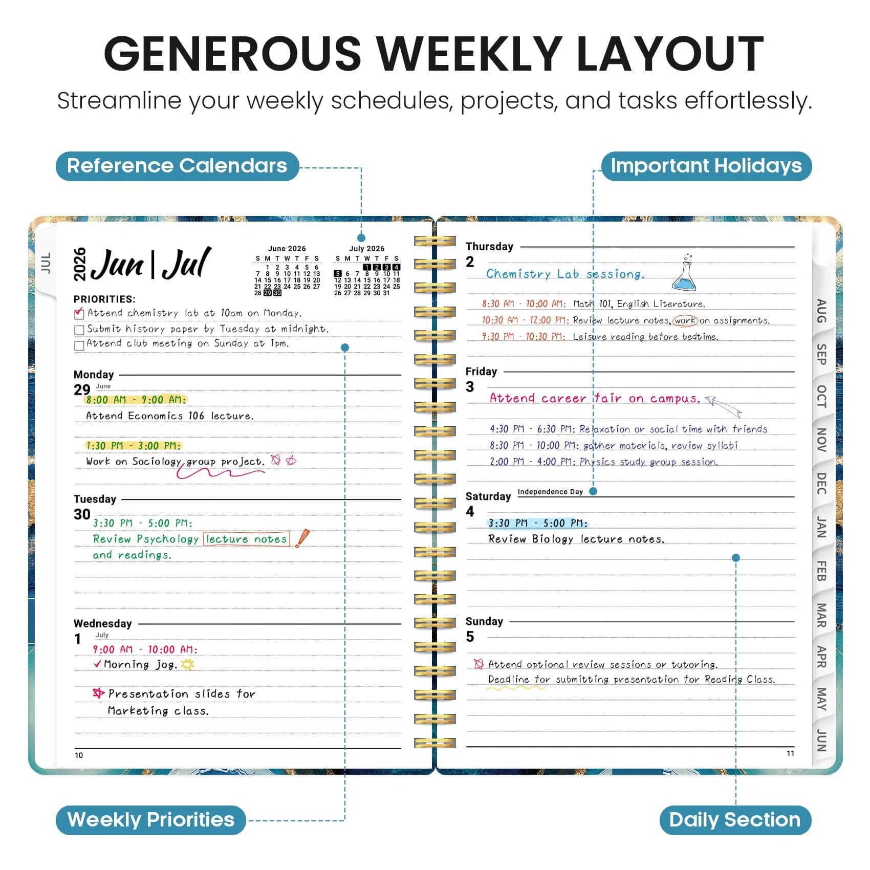 Taja 2026-2027 Academic Planner 6.3"x8.5" (A5) | Monthly & Weekly Jul 2026-Jun 2027 Planner Calendar - view 3