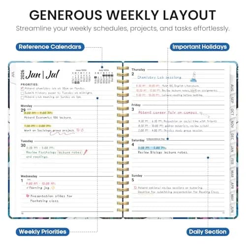 Taja Academic Planner 2026-2027, Monthly & Weekly 156g (5.5oz) | Spiral Bound Hardcover with Tabs & Pocket thumbnail 3