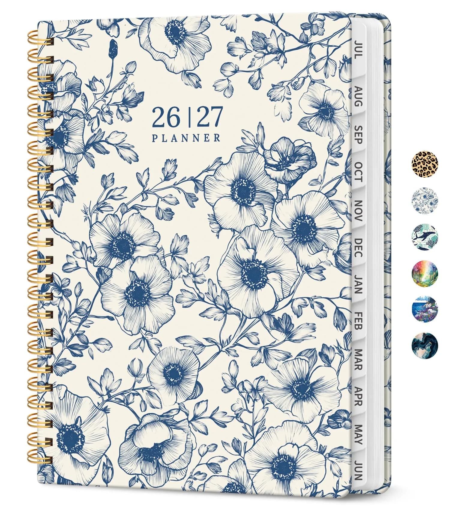 Taja 2026-2027 Academic Planner 8.5 x 11 Inches | Monthly & Weekly Jul 2026-Jun 2027 Planner with Tabs — F-Porcelain Bloom