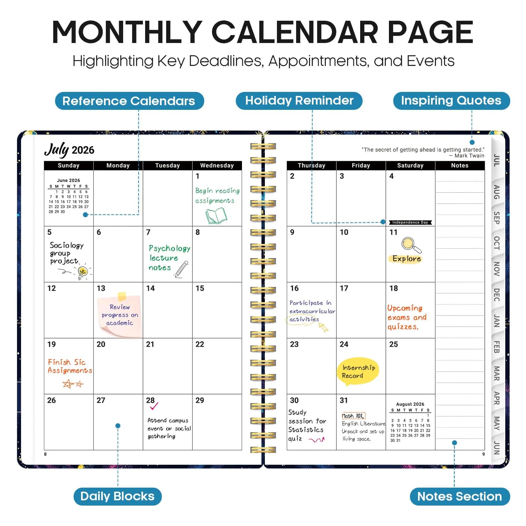 Taja 2026-2027 Academic Planner 6.3"x8.5" (A5) | Monthly & Weekly Jul 2026-Jun 2027 Planner Calendar - view 2
