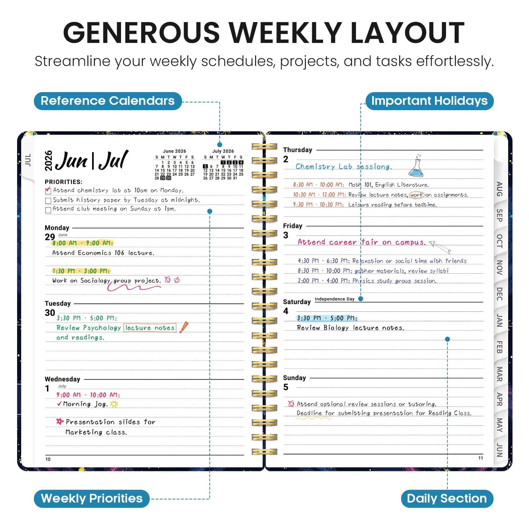 Taja 2026-2027 Academic Planner 6.3"x8.5" (A5) | Monthly & Weekly Jul 2026-Jun 2027 Planner Calendar - view 3