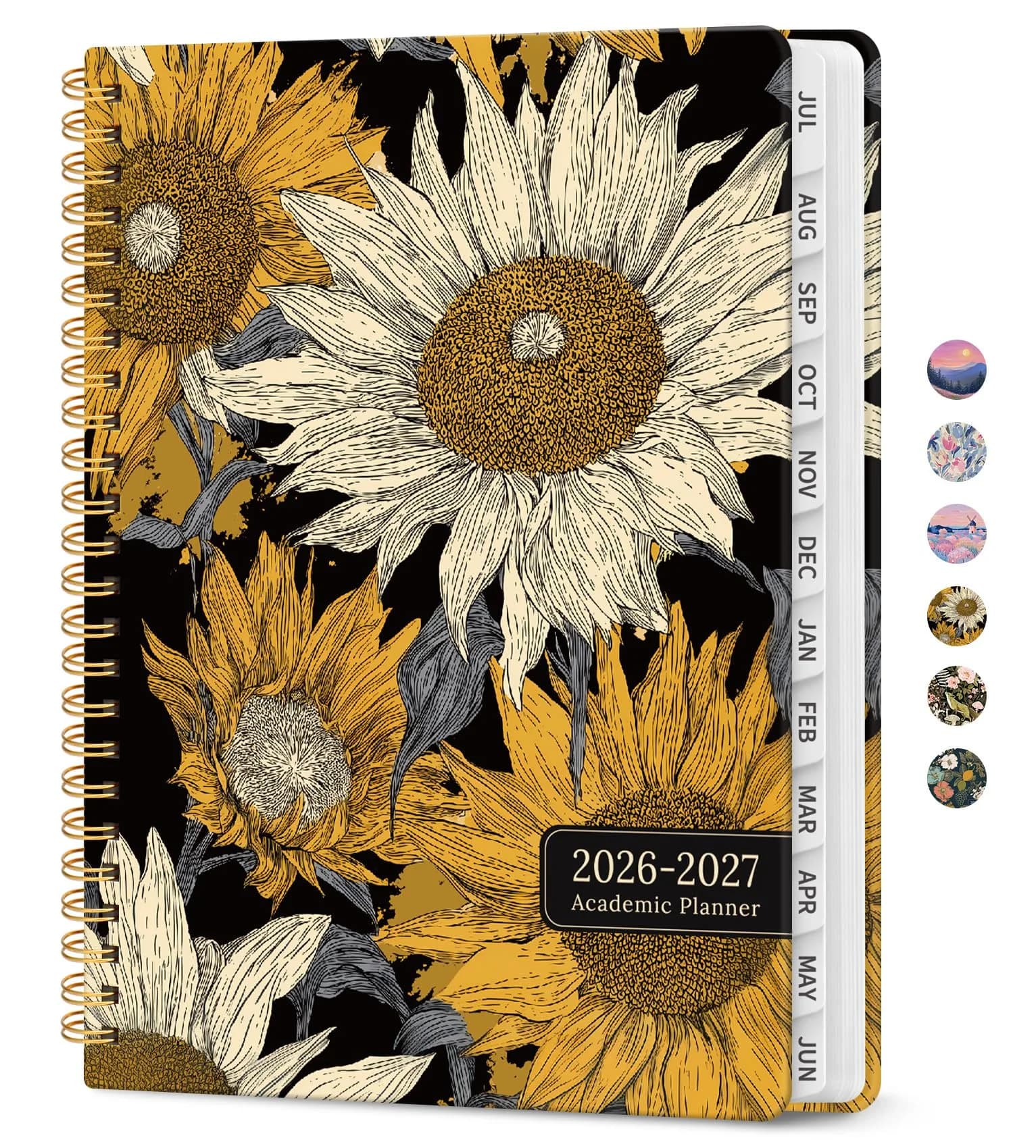 Taja 2026-2027 Academic Planner 6.3"x8.5" (A5) | Monthly & Weekly Jul 2026-Jun 2027 Planner Calendar — G-Nocturne Sunflowers