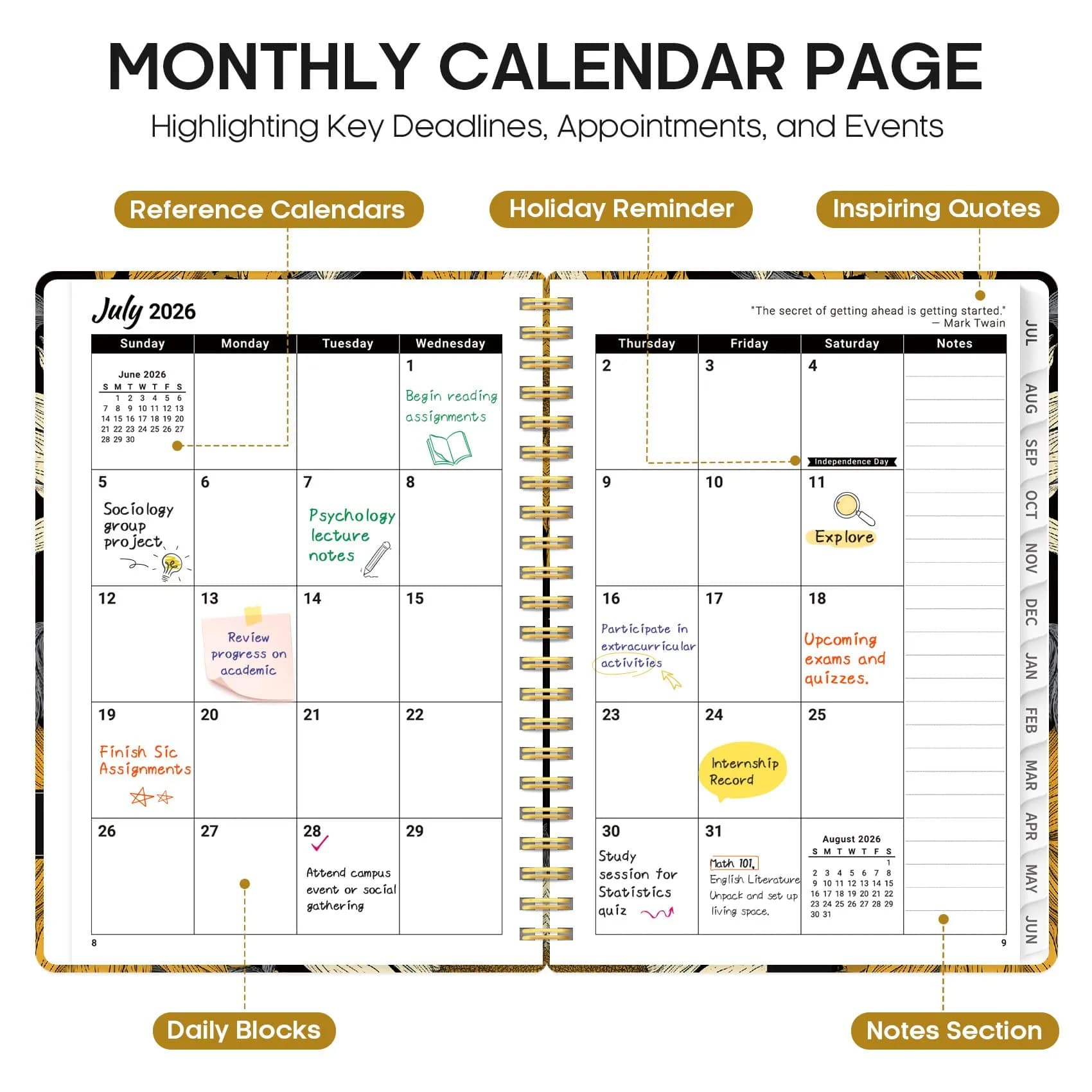 Taja 2026-2027 Academic Planner 6.3"x8.5" (16cm x 21.6cm) | Monthly & Weekly Spiral Bound Hardcover - view 2