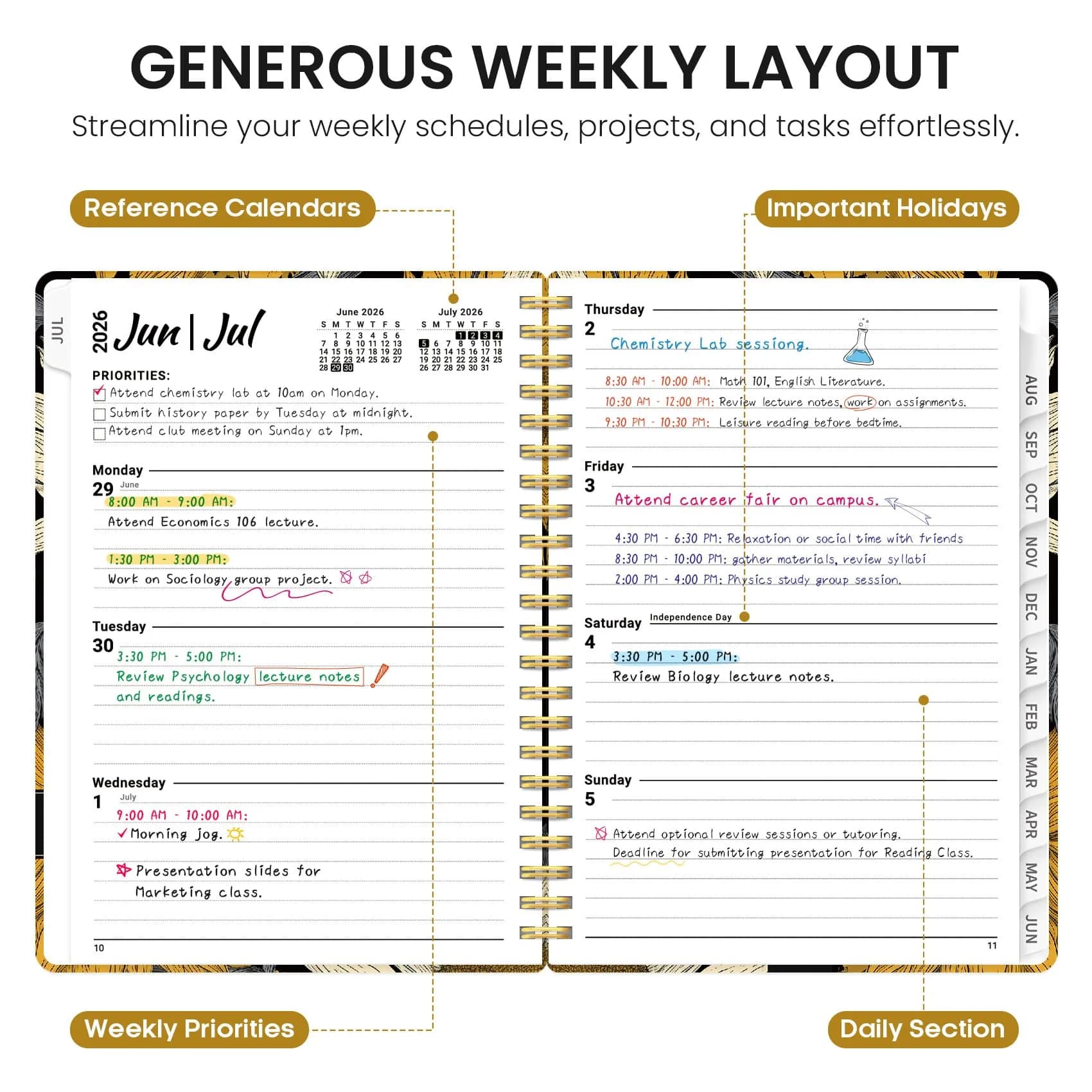Taja 2026-2027 Academic Planner 6.3"x8.5" (16cm x 21.6cm) | Monthly & Weekly Spiral Bound Hardcover - view 3